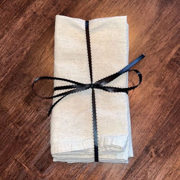 At Home Set of (4) Beige Cotton Linen Blend Cloth Napkins - Picture 1 of 9